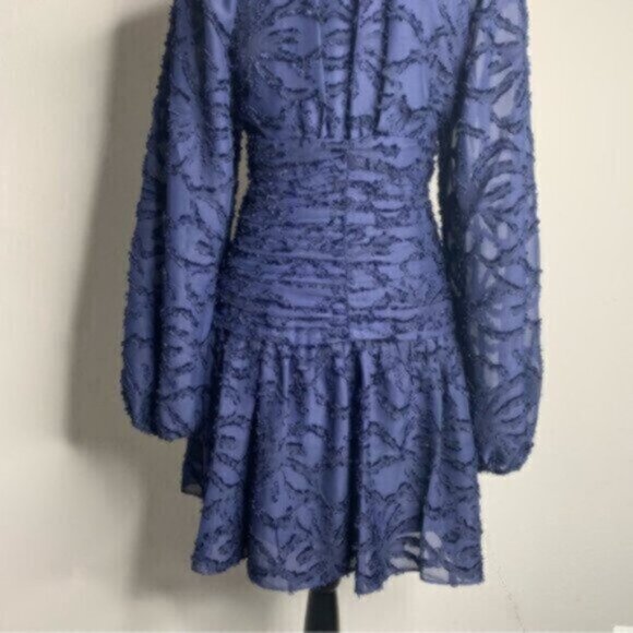 NWT Tanya Taylor Eva Navy Blue Puff Sleeve Mini Dress - Picture 12 of 13